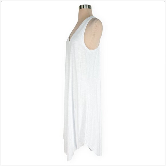 Z Supply The Reverie V-Neck Midi Dress in White Slub Scoop Hemline NWT NEW L - Picture 5 of 7